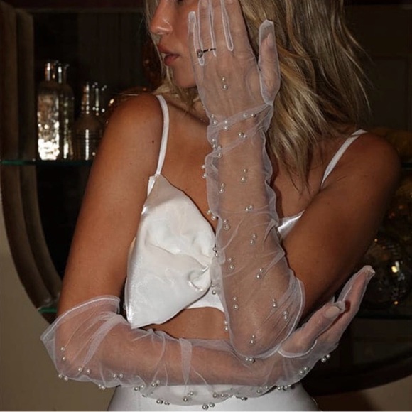 12th Tribe Accessories - 12th Tribe Sheer Pearl-Embellished Gloves